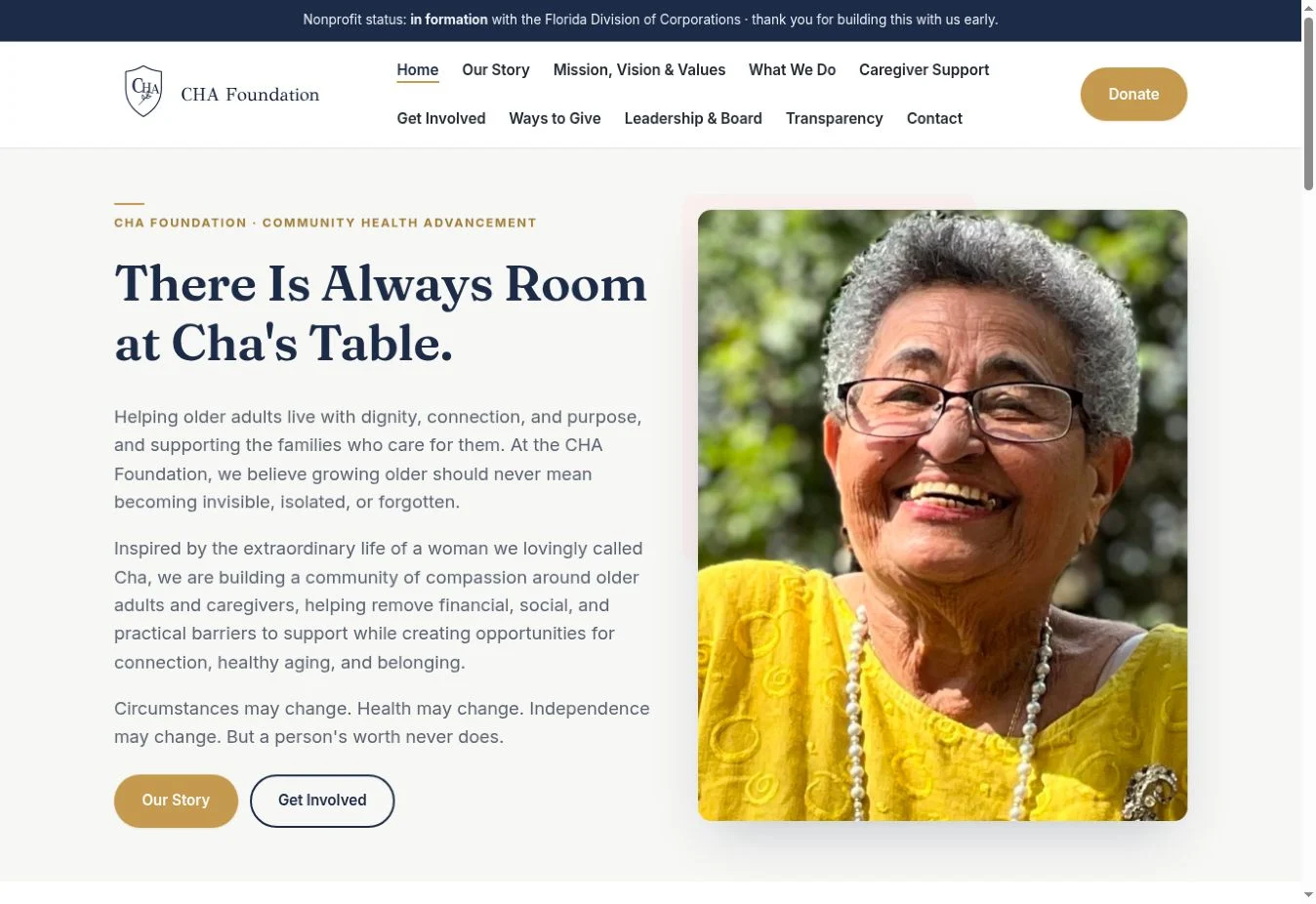 Homepage screenshot of The CHA Foundation