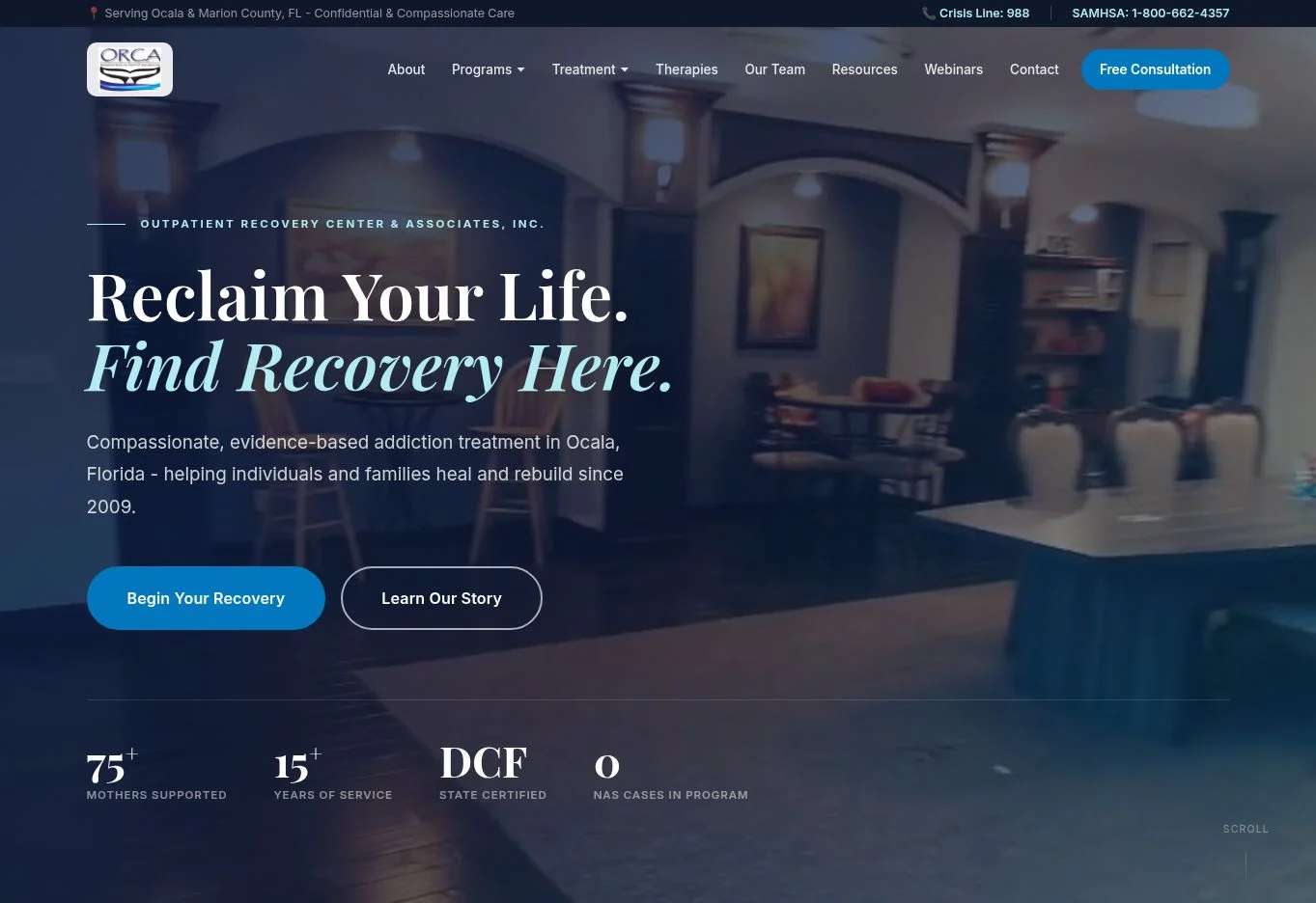 Homepage screenshot of ORCA Recovery